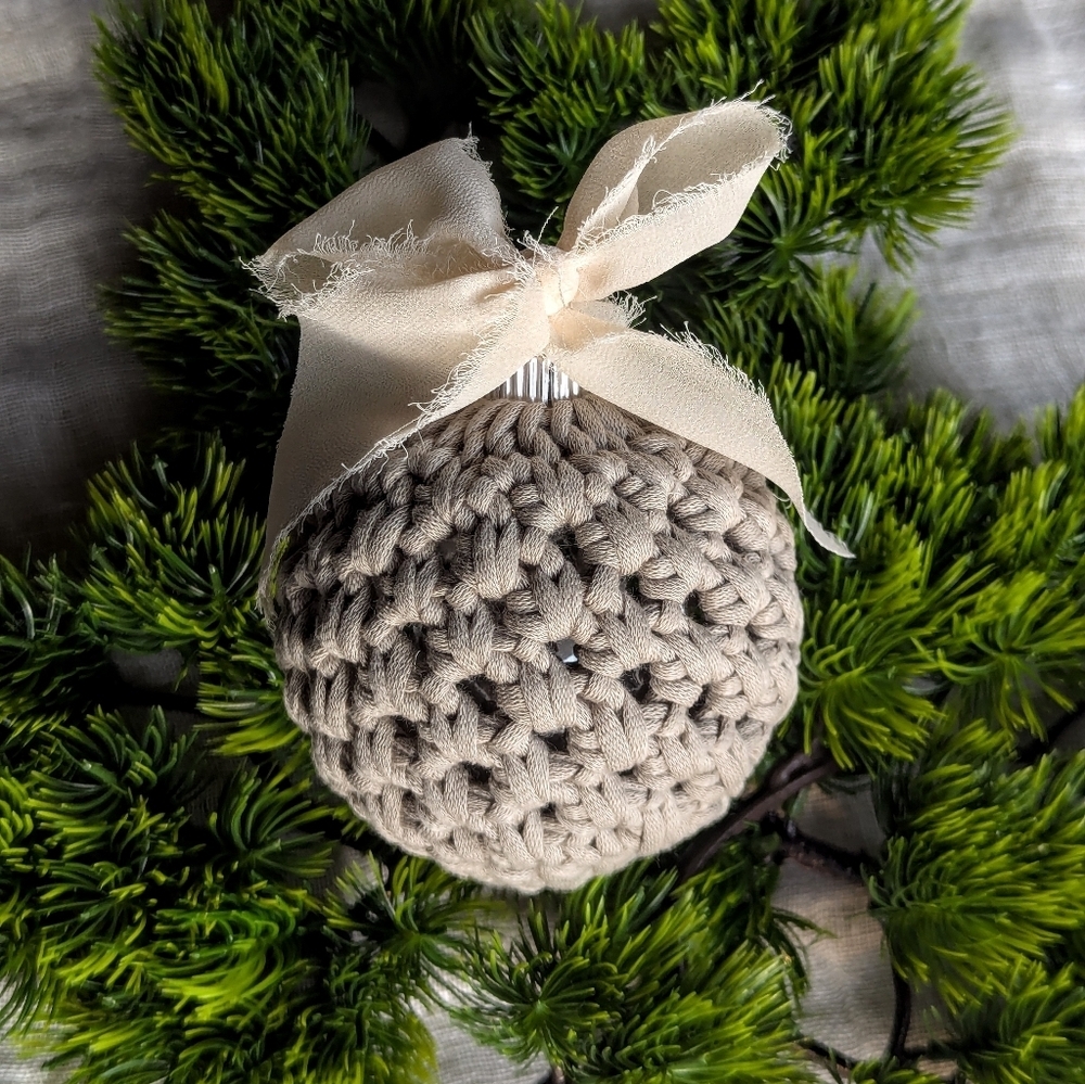 Crochet Handcrafted Ornament Ball Christmas Tree Clay Gray